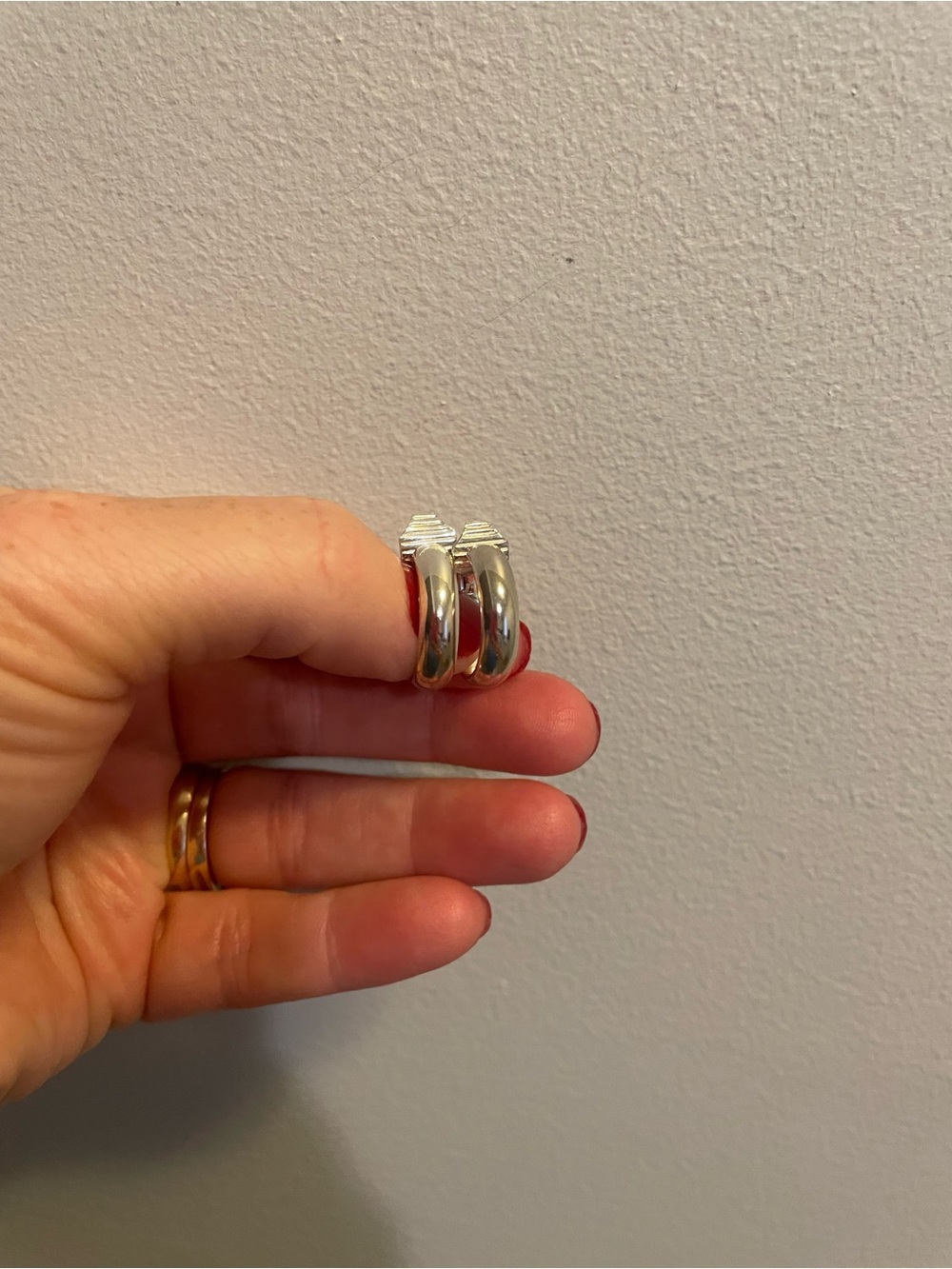 Monet Silver Double-Band Huggie Hoop Earrings